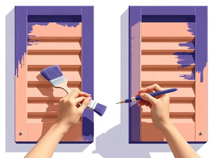Mise en peinture au pinceau de volets et d'encadrements en bois