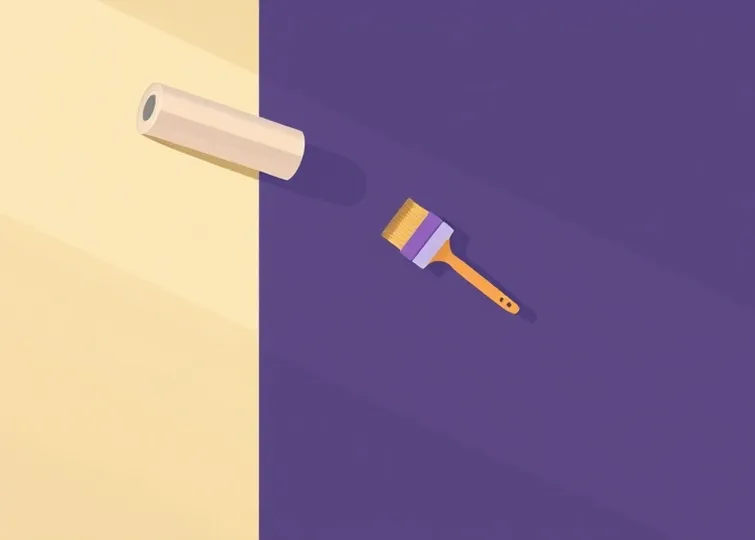 Pose de papier peint, rouleau et brosse à maroufler